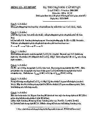 Đề thi chọn học sinh giỏi cấp huyện môn Hóa học Lớp 8 - Năm học 2008-2009 - Phòng GD và ĐT Phù Mỹ (Có đáp án)